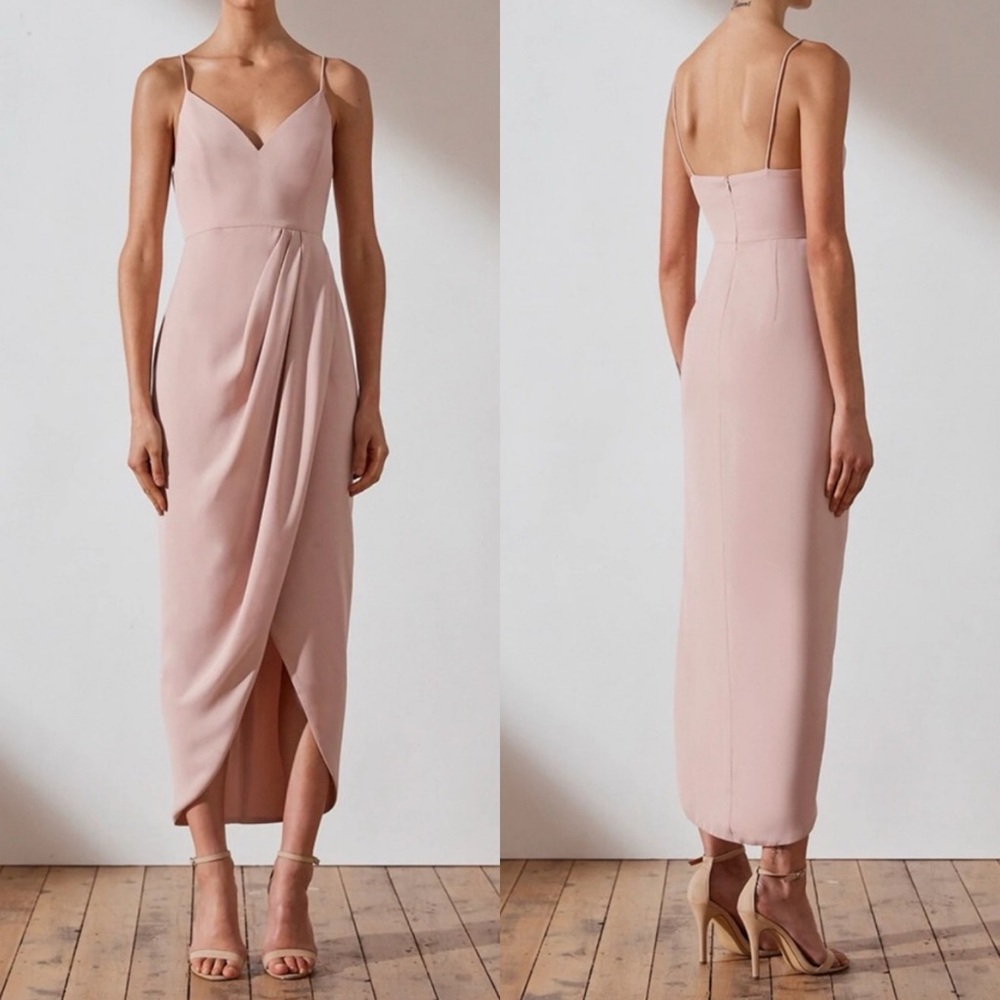 NWT Shona Joy Core Draped Cocktail Midi Dress in Ballet Pink sz 2